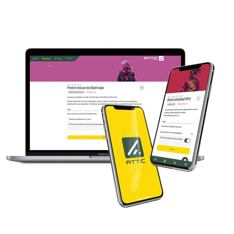 Attic Security — dashboard op laptop en mobiele app